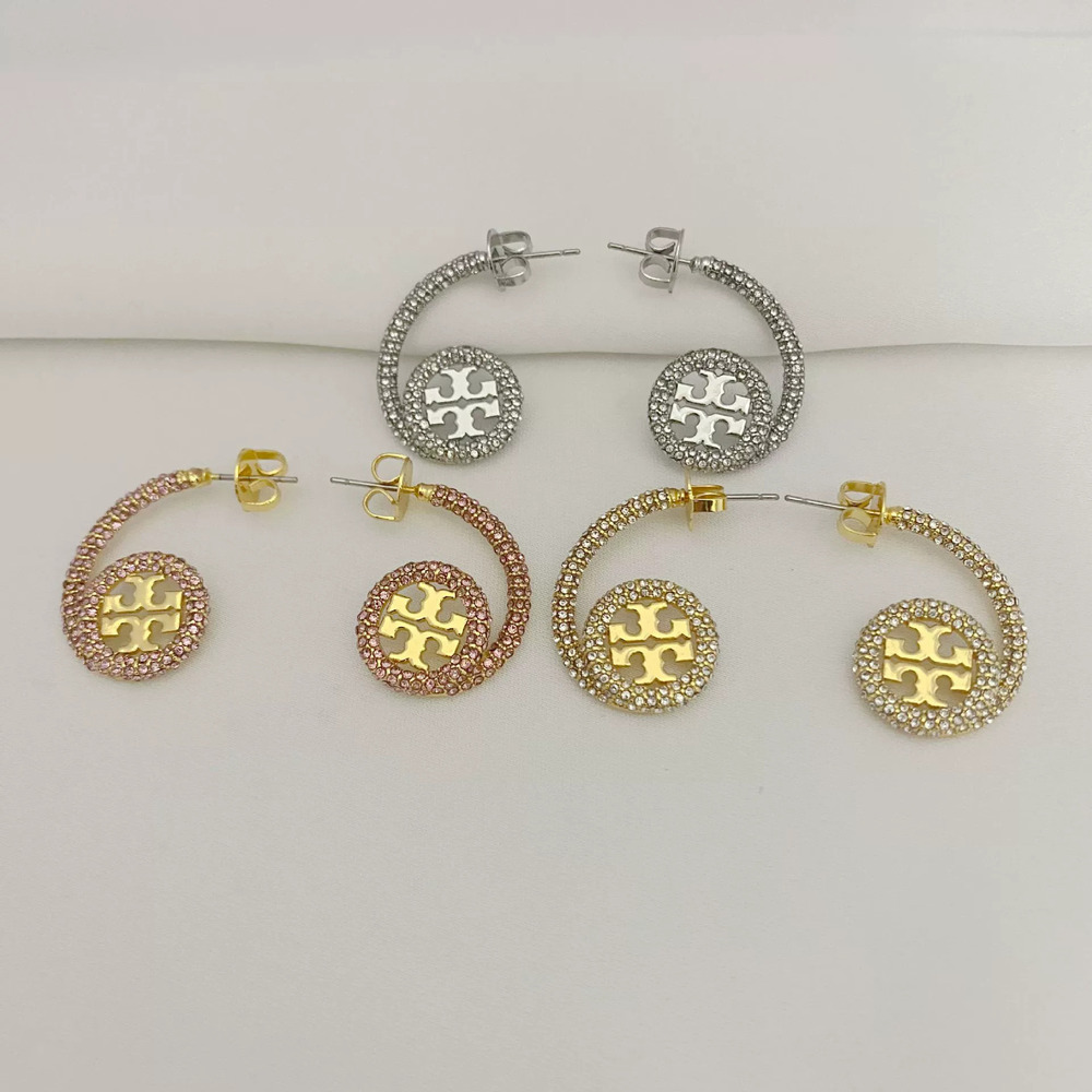 Tory Burch Trendy Rhinestone Letter Stud Earrings